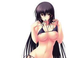 bikini black_hair breasts highres kawagishi_keitarou kawakami_momoyo maji_de_watashi_ni_koi_shinasai! nipples red_eyes swimsuit wagi white_background