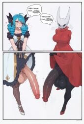 2025 2futas ai_generated big_balls big_breasts big_penis blue_eyes blue_hair blush casual casual_exposure casual_nudity cleavage dialogue futa_only futanari gwen_(league_of_legends) hair_ornament hollow_knight hollow_knight:_silksong hornet_(hollow_knight) horny horny_futa huge_balls huge_breasts huge_cock hung_futa hyper_balls hyper_penis league_of_legends looking_at_another masked masked_futa musk musk_clouds noonyx penis_comparison precum precum_drip precum_string shaking shaking_penis sweat sweatdrop sweating sweaty sweaty_balls text thick_thighs tight_clothing twintails veiny_penis