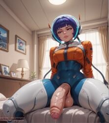 1futa abs ai_generated artist_name bedroom big_penis blizzard_entertainment bodysuit colored covered_abs digital_media_(artwork) erection front_view futa_only futanari huge_cock intersex juno_(overwatch) overwatch penis psyopsai solo solo_focus spacesuit uncensored video_games watermark