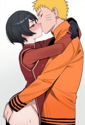 1boy 1girls ai_generated ass_grab bandaged_arm bandages big_ass black_hair blush boruto:_naruto_next_generations cheating cheating_husband china_dress chinese_clothes clothing cuddling curvaceous curvy curvy_figure dress embarrassed embrace groping groping_ass half-closed_eyes hokage horny huge_ass hugging implied_sex ishinai jacket kissing kurotsuchi making_out mature_female medium_breasts milf narrowed_eyes naruto naruto_(series) orange_jacket pixie_cut plain_background red_dress secretly_loves_it short_hair side_view sideboob simple_background standing steam steaming_body sweat tsuchikage tsundere upper_body uzumaki_naruto voluptuous white_background wide_hips