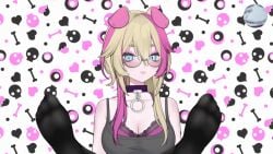 ahegao_face aqua_eyes black_legwear blonde_hair bouncing_breasts feet_fetish lewd lewdtuber nylons original_character peefdawg pink_hair puppyc0ded puppyplay scene_hair tongue_out vtuber