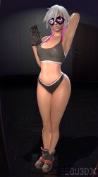 1female 1girls 3d arm_up armpit bare_shoulders blue_lipstick bra breasts cleavage epic_games facing_viewer female female_only fortnite fortnite:_battle_royale front_view gloves goggles hand_behind_head highwire_(fortnite) holding_object holding_phone light-skinned_female light_skin lipstick mirror mirror_selfie phone pink_highlights revealing_clothes selfie sequ3d smile smiling smiling_at_viewer solo solo_female standing white_hair