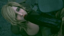 1boy 1boy1girl 1girls 3d army_uniform balls ballsack big_breasts big_penis blonde_female blonde_hair blowjob blue_eyes breasts breasts_out chair dark-skinned_male dark_skin eva_(metal_gear_solid) female hands_behind_back indoors interracial large_breasts large_penis light-skinned_female light_skin looking_at_another male metal_gear_solid metal_gear_solid_3 metal_gear_solid_delta military_uniform on_knees oral oral_sex penis plump_lips soldier sucking sucking_penis taikakettu twitter_link unseen_male_face veiny_penis voluptuous voluptuous_female