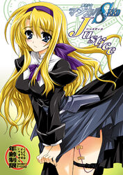 blue_eyes blush carim_gracia clothed_masturbation clothing cover discreet_vibrator doujinshi embarrassed erect_nipples hair_ribbon hairband kanna_(plum) long_hair lyrical_nanoha magic_circle mahou_shoujo_lyrical_nanoha mahou_shoujo_lyrical_nanoha_strikers masturbation plum_(artist) pussy_juice ribbon skirt skirt_lift skirt_tug solo thigh_strap thighs vibrator