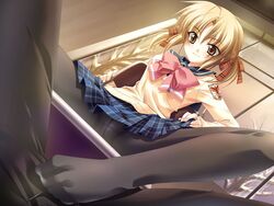 blonde_hair blush crotch_seam feet female footjob game_cg mashiro_botan mashirobotan_shokai_han minazuki_haruka panties panties_under_pantyhose pantyhose pantyshot school_uniform serafuku shiraishi_yukana solo tied_hair twintails underwear upskirt yellow_eyes