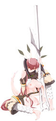 breasts highres large_breasts miito_shido panties pink_hair pointy_ears red_hair spread_legs tail underwear unio5b weapon