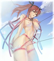 1girls air_gear bare_shoulders breasts cloud female furubokko hair_ribbon hentai_mask highres navel nipples no_bra no_panties noyamano_ringo nude open_mouth pussy red_hair ribbon sky solo tied_hair twintails uncensored