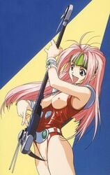 1girls 90s bass_guitar breastless breastless_clothes breasts clothes clothing crotchless edit female guitar hair instrument katsura_ken'ichirou leotard light-skinned_female light_skin long_hair macross macross_7 medium_breasts mylene_flare_jenius nipples nude_filter official_art photoshop pink_hair pussy solo uncensored zentradi