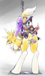 anal anus black_sclera blush cum cum_pool cumpool digimon digimon_tamers furry impmon penis pussy rape renamon sex vaginal_penetration