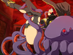 1monster all_the_way_through female game_cg held_up monster purple_eyes red_hair tamiya_akito tentacle thighhighs witch_hat zanjibaru