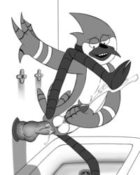 1boy 2018 anal avian bathroom bird bird_boy black_and_white cartoon_network commission cumshot desire_arts digital_media_(artwork) dildo furry furry_only greyscale hi_res large_dildo leaning_against_wall legs_up lube male_only masturbation mordecai_(regular_show) orgasm regular_show shower solo testicles uncensored