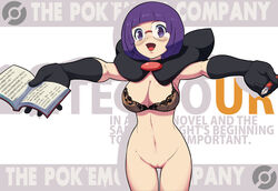 bee-j1 blush bottomless bra elite_four glasses human human_only innie_pussy lingerie makoto_daikichi nintendo no_panties pokemon pokemon_bw purple_hair pussy shauntal_(pokemon) uncensored underwear