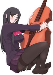 black_hair black_legwear black_pantyhose blush brown_eyes cameltoe cello feet female instrument miito_shido orange_eyes original pantyhose school_uniform seifuku serafuku skirt unio5b