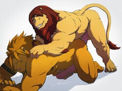 all_fours anal anal_sex anthro ass balls biceps big cum cum_in_ass cum_inside cum_on_hand erection feline fur furry furry_only gay lion male muscles nievelion no_humans nude penetration penis piercing reach_around sex taoren tattoo