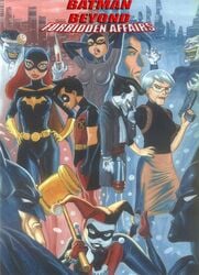 3boys 4girls alfred_pennyworth barbara_gordon batgirl batman batman:_the_animated_series batman_(series) batman_(terry_mcginnis) batman_beyond catwoman catwoman_(dcau) comic_cover dc dc_comics dcau domino_mask female forbidden_affairs harley_quinn harley_quinn_(classic) joker labcoat male multiple_boys multiple_girls pandoras_box robin_(dc) robin_(tim_drake) syringe terry_mcginnis the_new_batman_adventures tim_drake