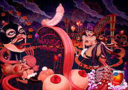 amusement_park balloon bunny_girl ferris_wheel inanimate manix_condoms roller_coaster surreal tagme tattoo theme_park