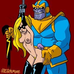 1boy 1girls avengers bondage carol_danvers female hellstroem imminent_rape marvel marvel_comics ms._marvel_(carol_danvers) nipples penis straight_hair thanos