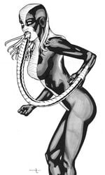 1girls bodysuit breasts catthouse_studios constrictor female female_only greyscale marvel marvel_comics monochrome roadkill_(catthouse_studios) rule_63 side_view simple_background skin_tight solo standing straight_hair white_background