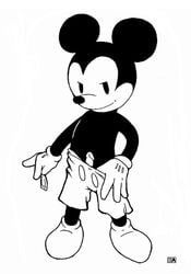 anthro battle_angel clothes condom disney erection front_view fur furry male male_only mickey_mouse monochrome mouse penis public_domain rodent shorts solo standing topless walt_disney white_background