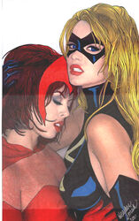 00s 2000s 2001 2girls artist_request avengers carol_danvers female female_only human marvel marvel_comics ms._marvel_(carol_danvers) multiple_females mutant_(marvel) scarlet_witch straight_hair wanda_maximoff x-men