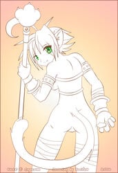 ahoge animal_ears animal_humanoid armband bandage bandages breath_of_fire breath_of_fire_ii capcom cat_ears cat_humanoid catgirl game gloves green_eyes humanoid katt no_panties rinpoo_chuan short_hair