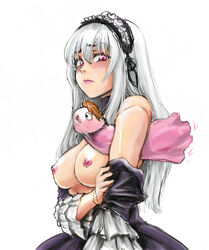 armpit_sex breasts hairband lipstick makeup nipples osakana_(denpa_yun'yun) outercourse pink_eyes rozen_maiden silver_hair suigintou what