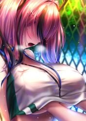 1girls 1other akeyama_kitsune azur_lane bare_shoulders blush breasts bremerton_(azur_lane) bremerton_(scorching-hot_training)_(azur_lane) chain-link_fence cleavage collarbone collared_shirt commentary_request crop_top crop_top_overhang day faceless faceless_female female fence grabbing grabbing_another's_breast grey_hair groping hair_between_eyes hair_intakes hair_ornament heart heart_necklace heavy_breathing huge_breasts jewelry large_breasts long_hair lower_teeth_only mole mole_under_eye multicolored_hair necklace official_alternate_costume open_mouth pink_hair pov shirt sidelocks sleeveless sleeveless_shirt solo_focus sportswear standing streaked_hair sweat teeth tennis_uniform twintails two-tone_hair two-tone_shirt upper_body white_shirt x_hair_ornament