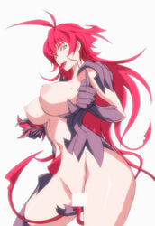 ahoge black_sclera bottomless breasts censored konkitto large_breasts masane_amaha nipples red_hair tongue witchblade