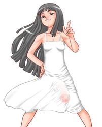 1futa black_eyes black_hair breasts bulge cleavage dress erection erection_under_clothes erection_under_skirt futa_only futanari hair hyper hyper_penis intersex long_hair maruchiro medium_breasts penis penis_under_clothes penis_under_skirt see-through skirt skirt_lift solo