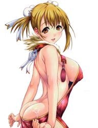 arched_back ass blonde_hair breasts brown_eyes bun_cover china_dress chinadress chinese_clothes copyright_request cum cum_on_ass cum_on_body cum_on_breasts cum_on_upper_body double_bun erect_nipples female large_breasts nipples open_mouth scan shino_(comic_penguin_club) sideboob smile solo wet