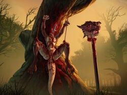 4:3 anthro anus blood blood_from_wound bodily_fluids bound breasts conquistabear corpse cum cum_from_ass cum_from_mouth cum_from_nose cum_from_vagina cum_in_ass cum_in_mouth cum_in_nose cum_in_vagina cum_inside cum_on_face cum_splatter death decapitation digital_media_(artwork) execution feet female female_death forest genital_fluids genitals gore gore_focus hands_tied head_on_stake impalement kobold leaking_cum legs_tied melee_weapon nude open_mouth outside plant reptile rope scalie severed_body_part severed_head snuff solo spread_legs spreading sword tail teeth toes tongue tongue_out tree urethra veks vulva weapon wounded