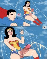 1futa 1futanari 70s big_penis blue_eyes blush blushing cum cumming dark_penis dc dc_comics dickgirl ejaculation futanari jet masturbation older_female red_glans red_lipstick super_friends superheroine superman sweating veiny_penis wonder_woman wonder_woman_(series) yutomaster
