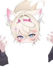 2girls absurdres animal_ear_fluff animal_ears bandaid bandaid_hair_ornament blending blonde_hair blue_eyes blush commentary_request cunnilingus dog_ears female_pov fuwawa_abyssgard hair_ornament hairband hand_on_another's_thigh highres hololive hololive_english incest korean_commentary meme mococo_abyssgard multicolored_hair multiple_girls nail_polish negative_space negative_space_cunnilingus_(meme) negative_space_oral_(meme) oral pink_hairband pink_nails pink_streaks pov shuvi_(shuvi1125) siblings silhouette simple_background sisters solo_focus streaked_hair virtual_youtuber white_background yuri