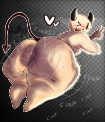 1boy 2026 :3 anus anus_hair balls big_anus big_thighs black_horns black_tail boba_(t_ouro) body_hair cartoonwizzard circular_head clap clapping_ass clapping_butt clapping_buttocks clapping_cheeks curvy_hips cute_face dark_anus demon demon_horns demon_tail digital_drawing_(artwork) digital_media_(artwork) femboy hairy_anus huge_ass hyper_ass hyper_butt imp male original_character shaking_ass shaking_butt shortstack sound_effects t_ouro(artist) text thick_thighs white_body