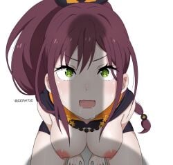 1girls amazed anime_girl breasts breasts_out brown_hair drool drool_string drooling from_above green_eyes horny_female long_hair multiple_pupils nipples penis_shadow re:zero_kara_hajimeru_isekai_seikatsu red_pupils sephtis shadow_penis shaula_(re:zero) tied_hair wanting_cock wanting_cum wanting_to_suck