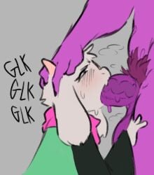 2026 anthro balls big_balls big_penis blowjob blush bovid caprine clothed clothing darkner deltarune dialogue digital_media english_text gay glasses goat grey_background hairy_penis hi_res male male_focus mammal partially_colored penis penis_on_face ralsei reptile scalie scarf simple_background simple_shading sissy speech_bubble susie_(deltarune) sweat sweatdrop text tommiowo topwear trio undertale_(series) veiny_penis
