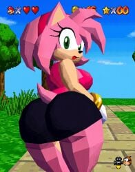 1girls ai_generated amy_rose anthro big_ass female furry furry_female low_poly polygonal robotgirlfanatic263 sideboob solo sonic_(series) spandex_shorts super_mario_64
