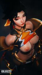 1girls 3d abs anran asian asian_female black_hair blizzard_entertainment breasts female flashing hikaru3d nipples overwatch red_eyes solo sweat