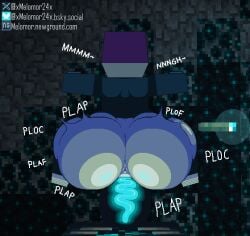 all_fours anal ass bent_over big_butt bird's-eye_view blue_body blue_skin bottomless brown_hair clothed clothing english_text first_person_view genitals glowing glowing_genitalia glowing_penis hair high-angle_view huge_butt huge_hips human jenny_belle_(slipperyt) light_body light_skin long_sleeves mammal microsoft minecraft moan mojang penis sex text thick_thighs topwear torch tube_top vaginal_penetration vein veiny_penis warden_(minecraft) wide_hips xbox_game_studios xmelomor24x
