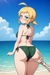 ai_generated ainz_ooal_gown ass ass_focus ass_grab beach beach_background bikini bikini_bottom bikini_only bikini_top blonde-haired_female blonde_female blonde_hair blush blushing_at_viewer blushing_female dat_ass groping groping_ass human human_female humansub interspecies overlord_(maruyama) secretly_gay secretly_likes_it secretly_loves_it secretly_needs_it secretly_wants_it shorter_female shortstack skeleton smaller_female smaller_human tanya_degurechaff tsundere youjo_senki