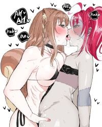2girls ahoge animal_ear_fluff animal_ears asymmetrical_docking ayunda_risu bikini black_bikini black_bra black_choker blonde_streaks blush bra braid breast_press breasts brown_hair carrot_011 choker colored_skin commission english_commentary female_pubic_hair fingering flat_chest french_kiss from_side green_eyes heart highres hololive hololive_indonesia kissing kureiji_ollie large_breasts long_hair loving_aura micro_bikini multicolored_hair multicolored_skin multiple_girls nail_polish open_mouth patchwork_skin pink_hair pink_nails pubic_hair pussy_juice short_hair side-tie_bikini_bottom sidelocks simple_background squirrel_ears squirrel_girl squirrel_tail stitched_arm stitched_face stitched_torso stitches streaked_hair sweat swimsuit tail tongue twintails two-tone_hair underwear virtual_youtuber white_background white_streaks yellow_eyes yuri zombie