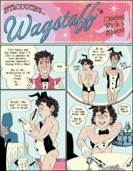 3boys 3males american_male amputee art_deco bare_legs bare_thighs beverage beverage_glass british_accent british_male buckteeth bulge bulge_through_clothing bulge_under_clothes bunny_ears bunny_tail bunnysuit comic comic_page comic_panel conman crossdressing crossdressing_(mtf) crossdressing_male digital_drawing_(artwork) digital_media_(artwork) down_syndrome down_syndrome_man drink drinks ducky_the_dullard english english_dialogue english_text gloves happy happy_male historical illiterate innocent intellectual_disability leaning_over learning_disability male male_focus male_only masculine_crossdresser mental_disability milan_morgenstern mr_shrink nip_slip nipple_slip nipples no_sex old_fashioned older_male original original_character original_characters pastel pastel_colors pink_nipples playboy_bunny playboy_outfit restaurant restaurant_chair restaurant_setting ringmaster ringmaster_wagstaff scratching_balls service skimpy skimpy_costume skimpy_outfit soft_nipples title unhappy_male