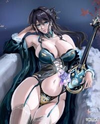 1girls 2d 2d_(artwork) 2d_artwork adult adult_female arm_support armpit armpit_crease armpit_peek armpits baddie belly belly_button bewitching_thighs big_breasts black-haired_female black_hair black_panties black_thong black_underwear blue-eyed_female blue_eyes blueb_background breasts busty busty_female busty_girl child_bearing_hips cleavage closed_mouth_smile collarbone curvaceous curvaceous_body curvaceous_female curvaceous_figure curvaceous_hips curvaceous_thighs curvy curvy_body curvy_female curvy_figure curvy_hips curvy_thighs digital digital_art digital_drawing digital_drawing_(artwork) digital_media digital_media_(artwork) drawing earrings elbows eyebrows_visible_through_hair female female_focus female_only fertile_hips fingernails fingers fit_female garter_straps groin hair_between_eyes hair_ornament hair_ornaments hairless_armpits head_tilt high_resolution highres honkai:_star_rail honkai_(series) hourglass_figure huge_boobs huge_breasts inguinal_crease inguinal_ligament knees large_boobs large_breasts lean_figure legs_closed legs_together legwear light_smile linea_alba lips long_hair looking_at_viewer mature mature_female midriff musical_instrument nail_polish nails narrow_waist navel panties plump_breasts purple_fingernails purple_nail_polish purple_nails resting_arm ruan_mei_(honkai:_star_rail) shaved_armpits shoulders skindentation slender_body slender_waist slim_female slim_waist smile smiley_face smiling smiling_at_viewer solo standing stockings stomach tako_art thick_thighs thigh_gap thigh_highs thighhighs thighs thighs_together thong tilted_head underwear upper_body white_legwear white_stockings white_thigh_highs white_thighhighs wide_hips