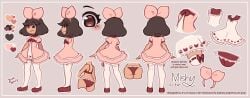 bow brown_hair character_sheet dark_skin dress heart-shaped_pupils justspicy mishy_(justspicy) red_underwear reference_sheet ribbon underwear