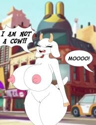 angry bbw bunny_maloney catcalling charlotte_(bunny_maloney) closed_eyes curvy curvy_figure dialog dialogue dialogue_box female foxtide888 goat hoof_hands hooves horns huge_breasts hyper_breasts mocking naked nude pussy sexy solo tail thicc thicc_thighs thick_thighs voluptuous white_body wide_hips yelling yelling_at_another