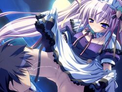 censored long_hair night no_panties outdoors pee_drink peeing peeing_in_mouth pink_hair purple_eyes skirt_lift tagme twintails watersports