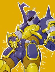 armor armored_male balls beetlemon blitzmon circumcised digimon digimon_frontier erection male male_focus male_only masturbation penis plain_background precum sadboygum solo
