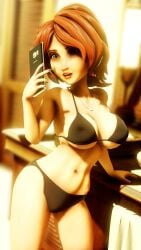 1girls 3d arm_support big_breasts big_hero_6 bikini black_bikini breasts brown_hair busty cass_hamada cellphone cleavage covered_nipples female female_only hi_res large_breasts legs lipstick looking_at_viewer marvel mature mature_female mature_woman navel necklace open_mouth pink_lipstick pose posing selfie sensual sexy sexy_pose short_hair sideboob smartphone solo teeth thighs thong_bikini toned virtualblueam2 voluptuous