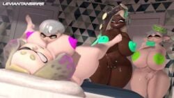 1boy 3d 3d_animation 3girls animal_humanoid anthro balls being_watched big_breasts breasts cephalopod cephalopod_humanoid curvy dark-skinned_female dark_skin female fingering green_nipples huge_breasts humanoid inkling inkling_boy larger_female leviantan581re light-skinned_female light_skin long_hair male male/female marie_(splatoon) maries_son_(leviantan581re) marina_(splatoon) mask_(marking) nintendo octoling octopus off_the_hook_(splatoon) pearl_(splatoon) pointy_ears pseudo_hair recording size_difference smaller_male splatoon splatoon_(series) splatoon_2 squid tentacle tentacle_hair video