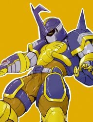 armor armored_male beetlemon blitzmon bulge digimon digimon_frontier erection erection_under_clothes male male_focus male_only plain_background precum_through_clothing sadboygum solo